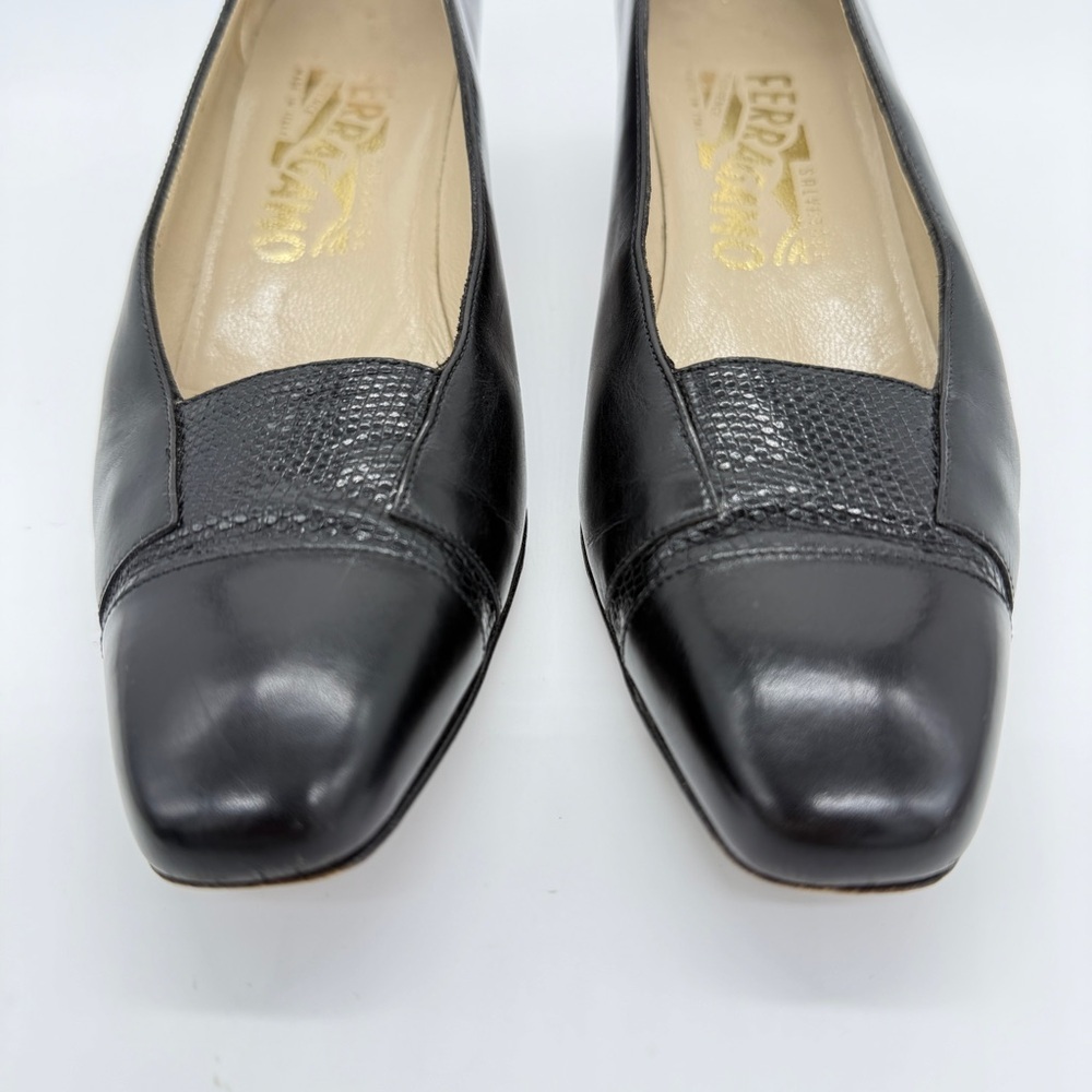 Salvatore Ferragamo Black Leather Low Heel Square Toe Pumps Designer Shoes Sz 6 - Picture 2 of 15